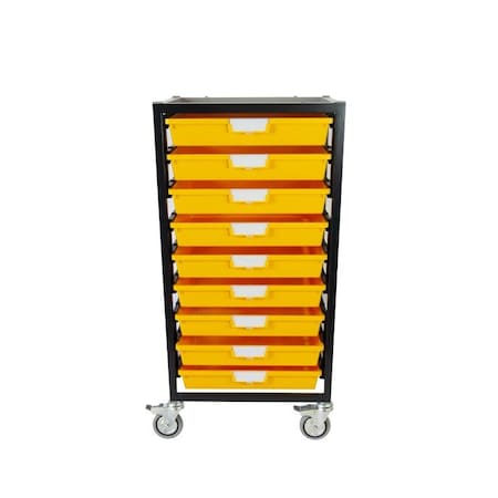 Commercial Grade Mobile Bin Storage Cart With 9 Yellow High Impact Polystyrene Bins/Trays